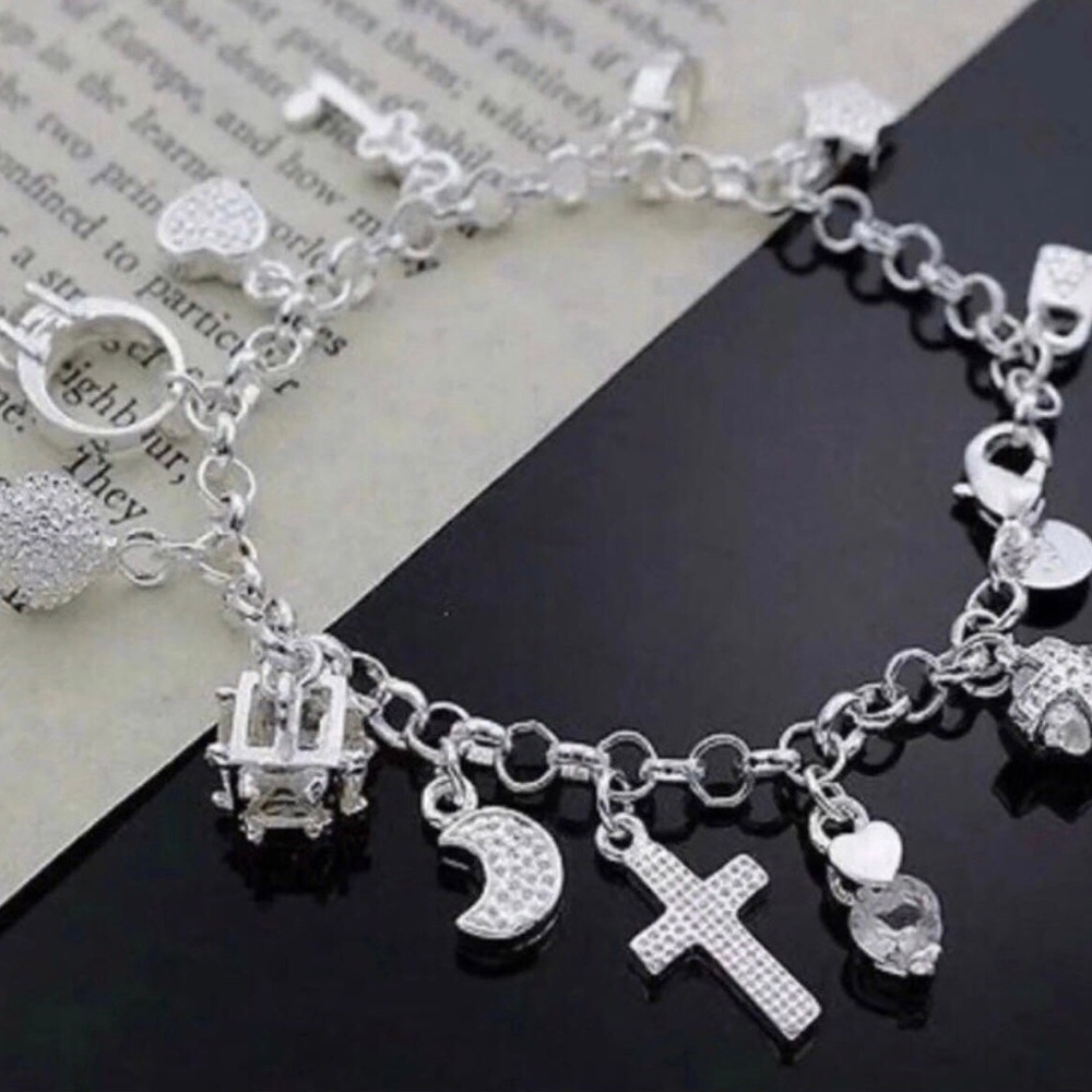 925 Sterling Silver 13 Charms Bracelet